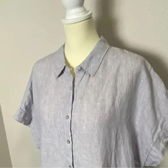 Tahari 100% Linen Short Sleeve Coastal Beachy Shirt Dress Women's Size 1X - Picture 4 of 14